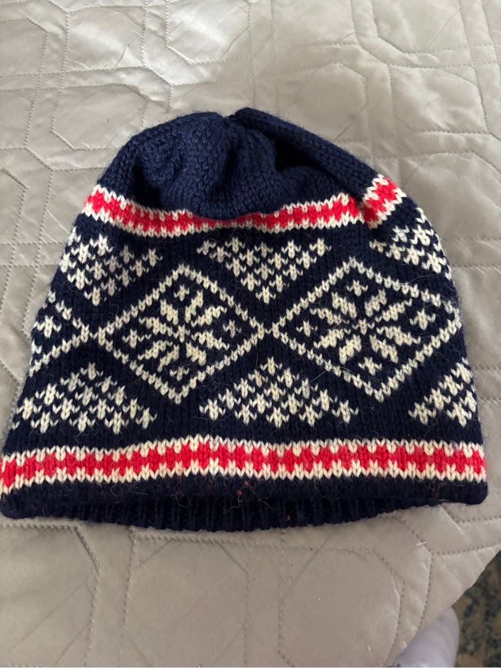 Dale of Norway Navy, White & Red Fair Isle Knit Beanie